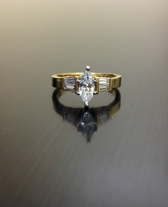 14K Yellow Gold Marquise Diamond Engagement Ring 14K Gold Etsy