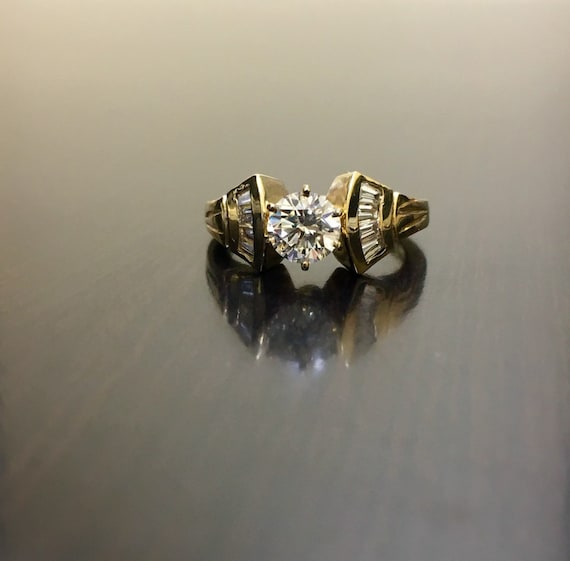 14K Yellow Gold Diamond Engagement Ring - Art Dec… - image 1