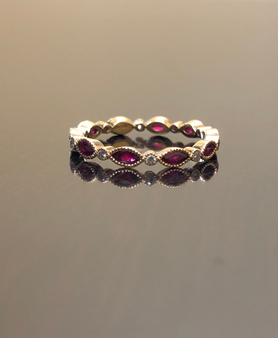 14K Yellow Gold Eternity Diamond Ruby Engagement Band - 14K Eternity ...