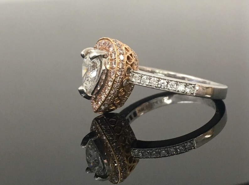 Art Deco Platinum Rose Gold Pear Shape Diamond Engagement Ring | Etsy