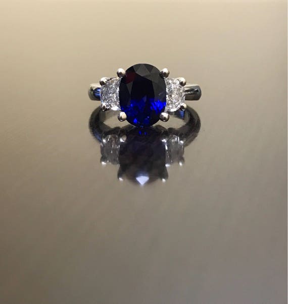 Ceylon Blue Sapphire Engagement Ring - Art Deco Platinum Sapphire Diamond Wedding Ring - Platinum Diamond Sapphire Ring - Blue Sapphire Ring