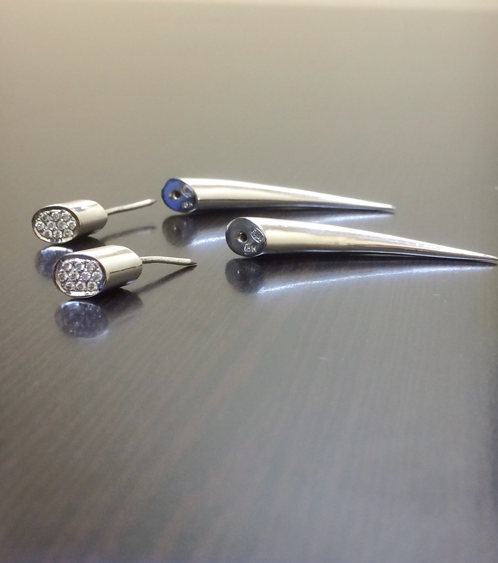 18K White Gold Diamond Gauge Earrings 18K Gold Diamond Etsy