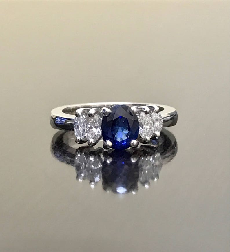 Art Deco Platinum Ceylon Blue Sapphire Diamond Engagement Ring - Platinum Sapphire Diamond Wedding Ring - Blue Sapphire Ring - Platinum Ring image 6