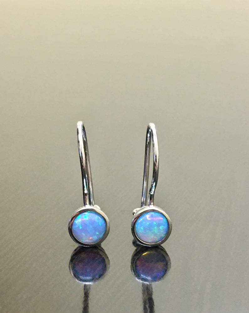 14K White Gold Opal Earrings 14K Gold Opal Drop Earrings 14K Opal Earrings Opal 14K Drop Earrings White Gold Drop Opal Earrings image 1