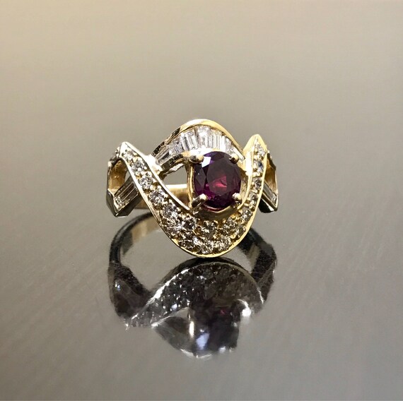 Art Deco Ruby Engagement Ring - 14K Yellow Gold Ruby Diamond Wedding Ring - Diamond Ruby Ring - Ruby Diamond Ring - Art Deco Gold Ruby Ring View 3