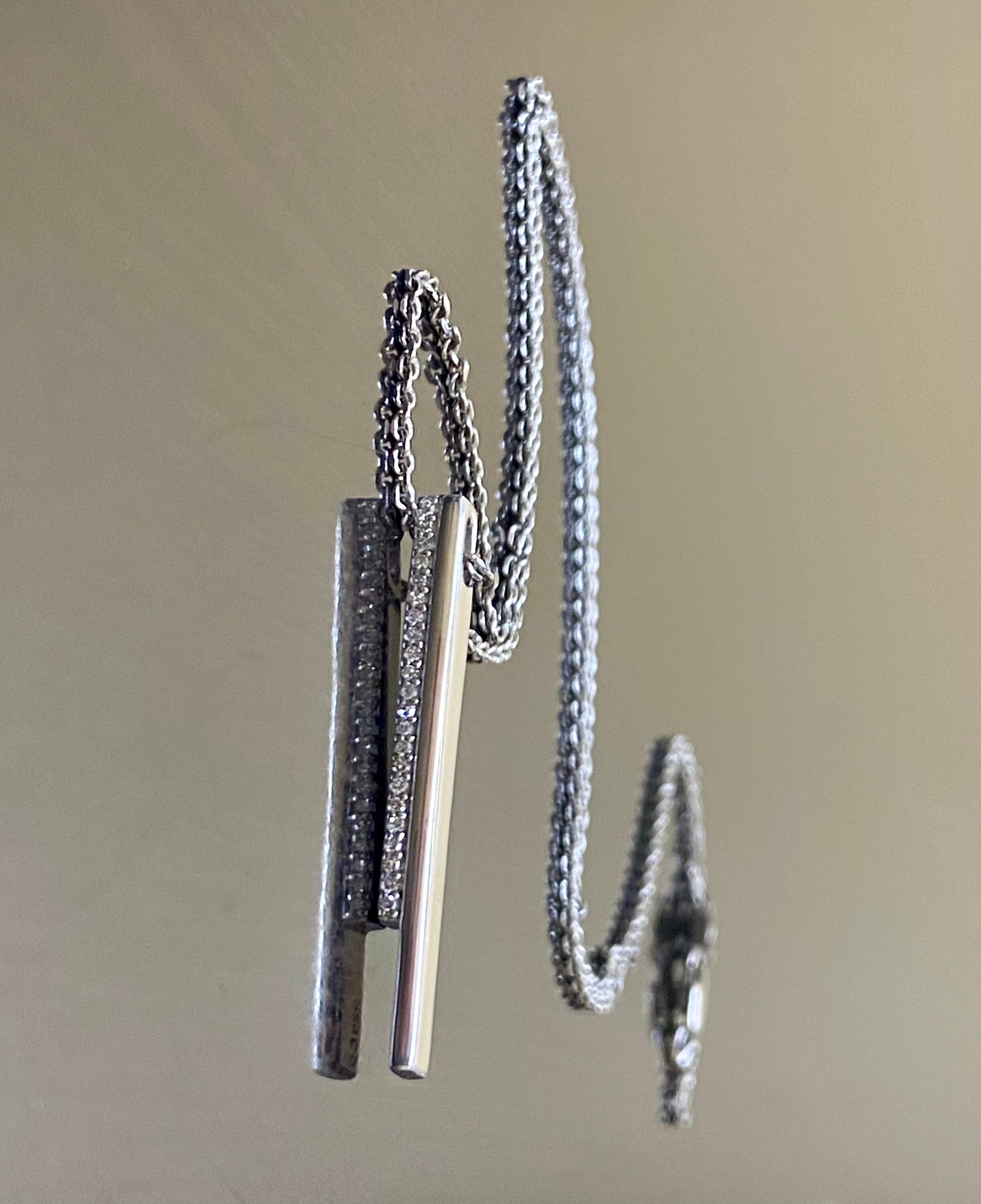 Modern Sterling Silver Diamond Bar Necklace Handmade Silver Etsy