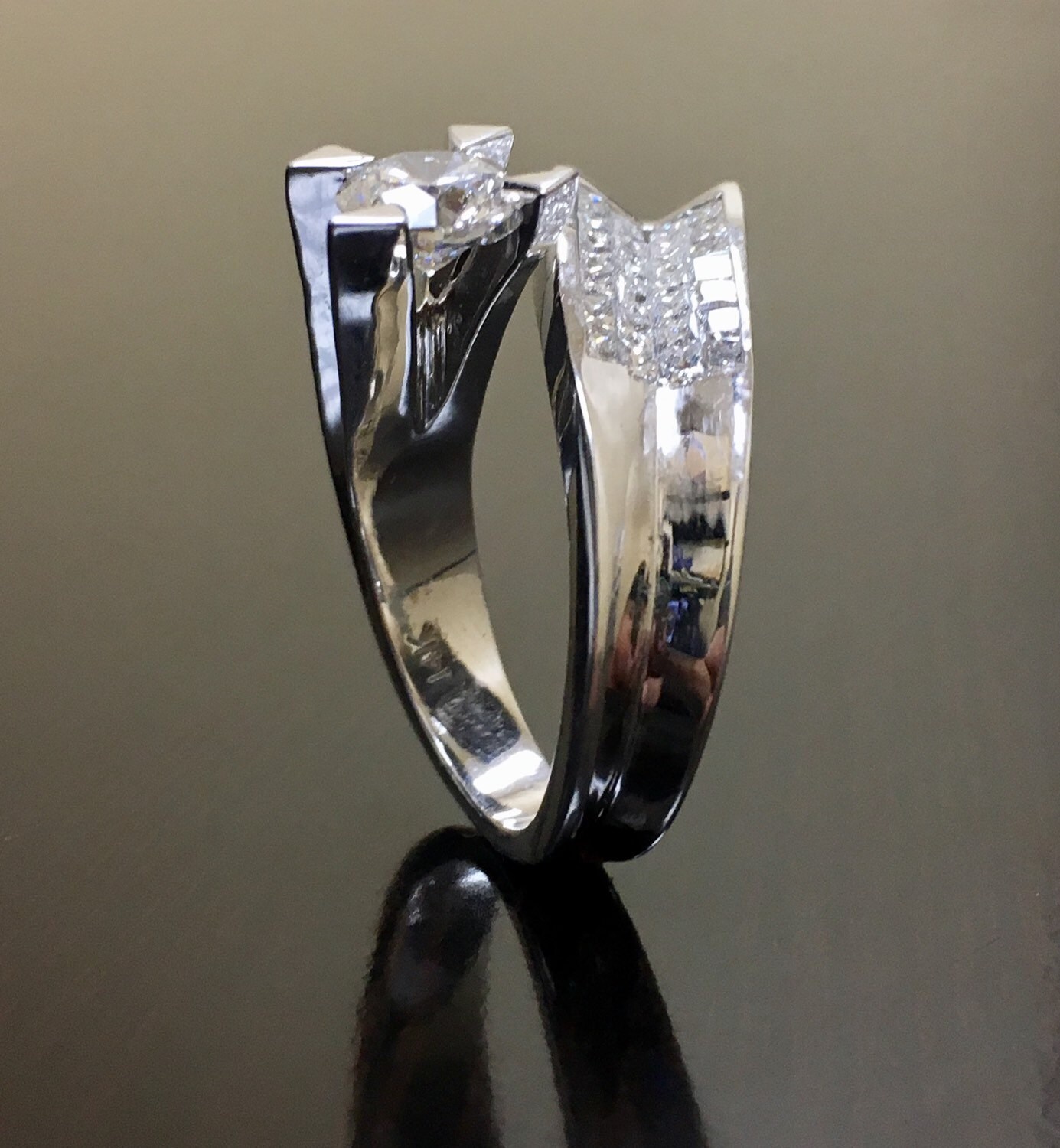 One of A Kind Custom Made 14K White Gold Princess Cut