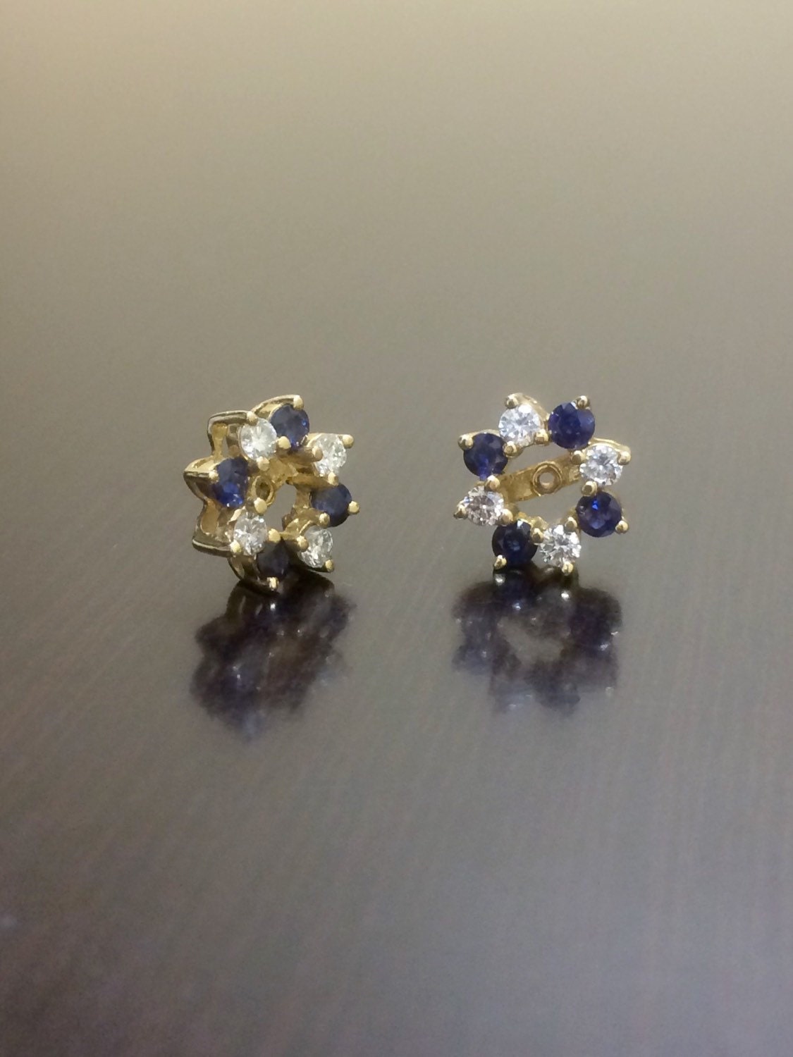 14K Yellow Gold Blue Sapphire Diamond Earring Jacket 14K Etsy