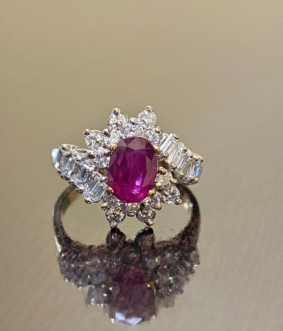 14K Yellow Diamond Ruby Engagement Ring - 14K Gold Ruby Diamond Wedding Ring - Diamond Ruby Ring - Ruby Diamond Ring - Art Deco Ruby Ring