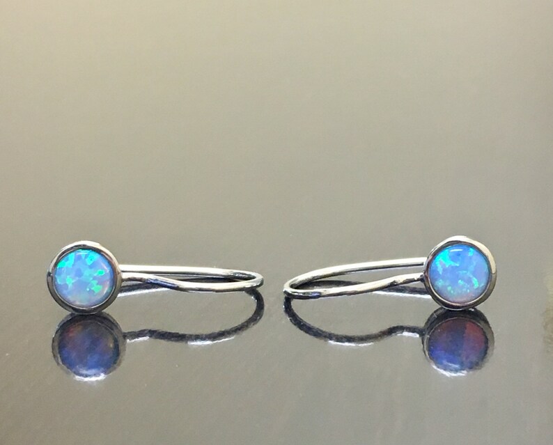 14K White Gold Opal Earrings 14K Gold Opal Drop Earrings 14K Opal Earrings Opal 14K Drop Earrings White Gold Drop Opal Earrings image 3