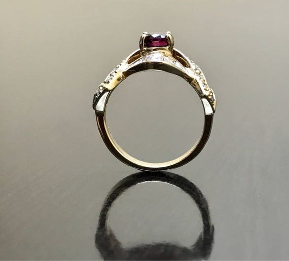 Art Deco Ruby Engagement Ring - 14K Yellow Gold Ruby Diamond Wedding Ring - Diamond Ruby Ring - Ruby Diamond Ring - Art Deco Gold Ruby Ring View 5