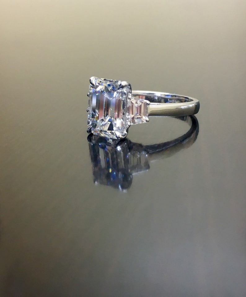 Platinum Emerald Cut Diamond Engagement Ring Art Deco | Etsy
