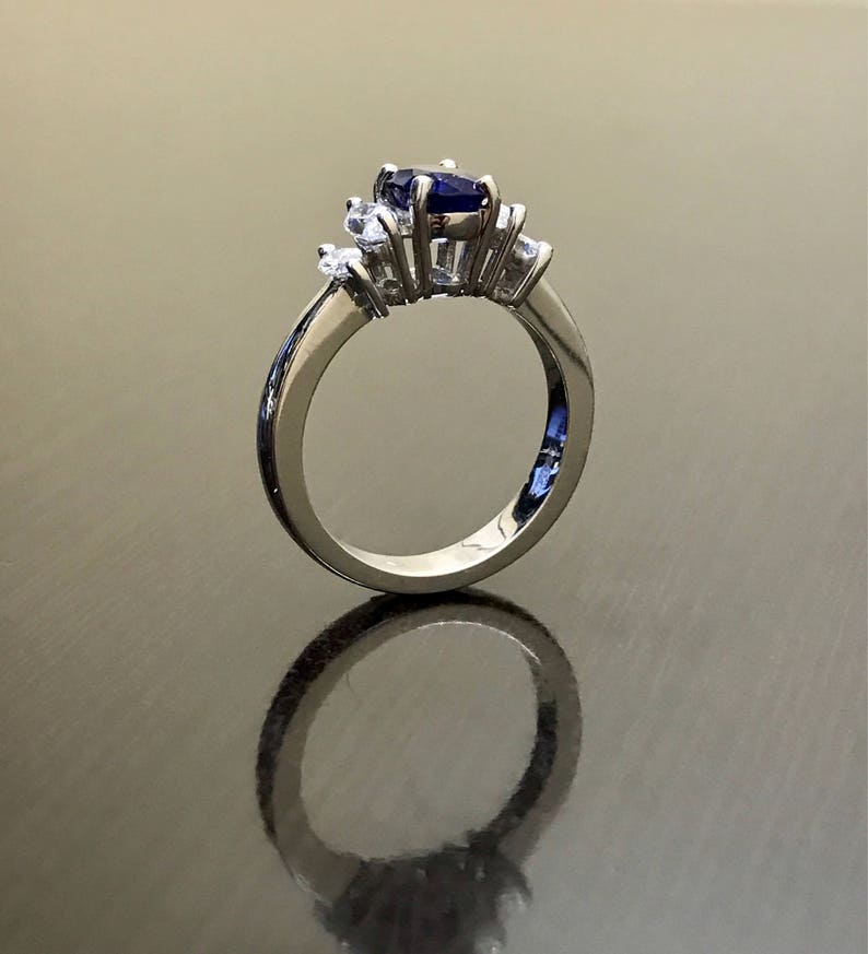 Art Deco Platinum Ceylon Blue Sapphire Diamond Engagement Ring - Platinum Sapphire Diamond Wedding Ring - Blue Sapphire Ring - Platinum Ring image 7