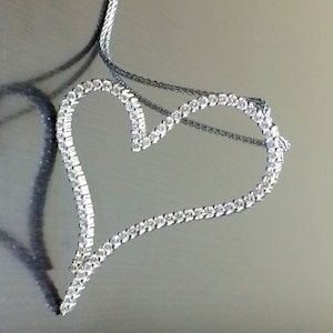 14K White Gold Heart Diamond Necklace 14K Gold Diamond Heart Pendant Diamond Heart Large Heart Diamond Pendant Handmade Gold Heart image 1