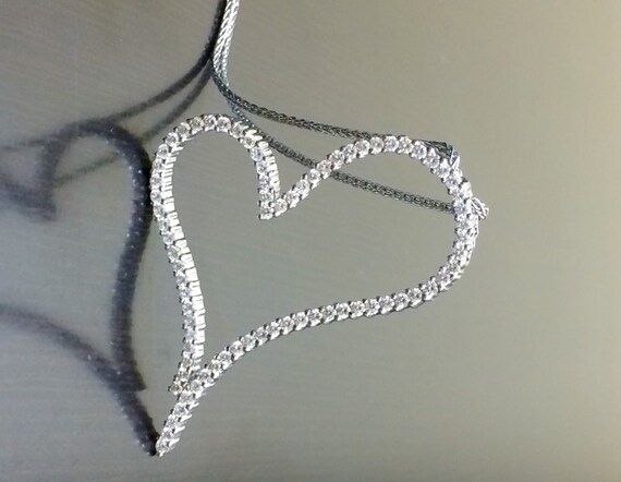 14K White Gold Heart Diamond Necklace - 14K Gold Diamond Heart Pendant - Diamond Heart - Large Heart Diamond Pendant - Handmade Gold Heart