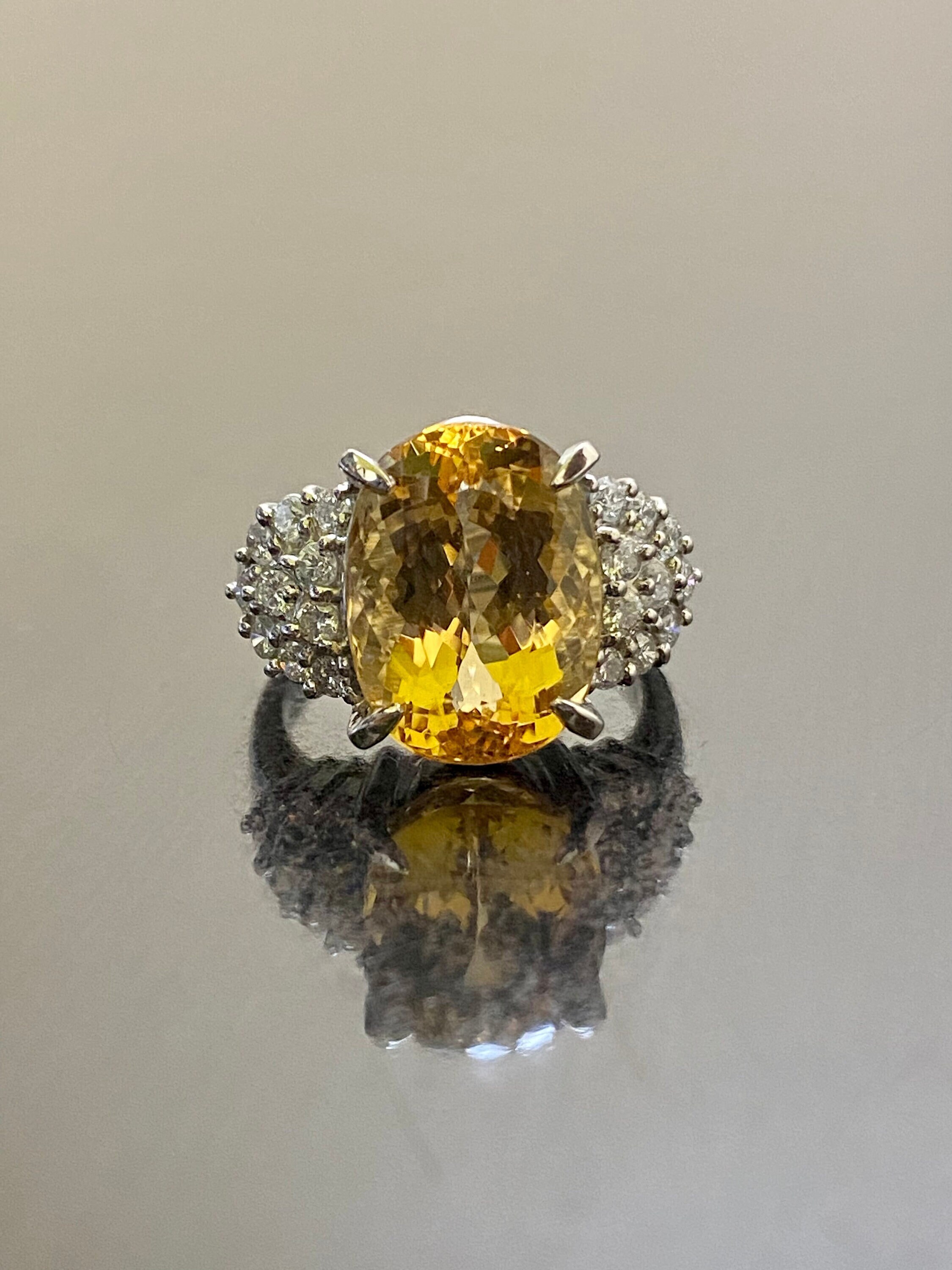Platinum Diamond 8 Carat Imperial Topaz Engagement Ring - Oval Imperial Topaz Platinum Diamond Wedding Ring - Imperial Topaz Platinum Ring