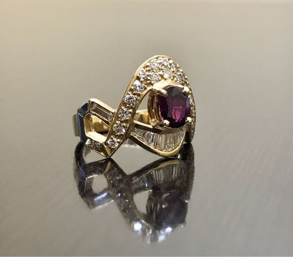 Art Deco Ruby Engagement Ring - 14K Yellow Gold Ruby Diamond Wedding Ring - Diamond Ruby Ring - Ruby Diamond Ring - Art Deco Gold Ruby Ring View 4