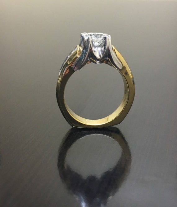 18K Yellow Gold Platinum Diamond Engagement Ring … - image 3