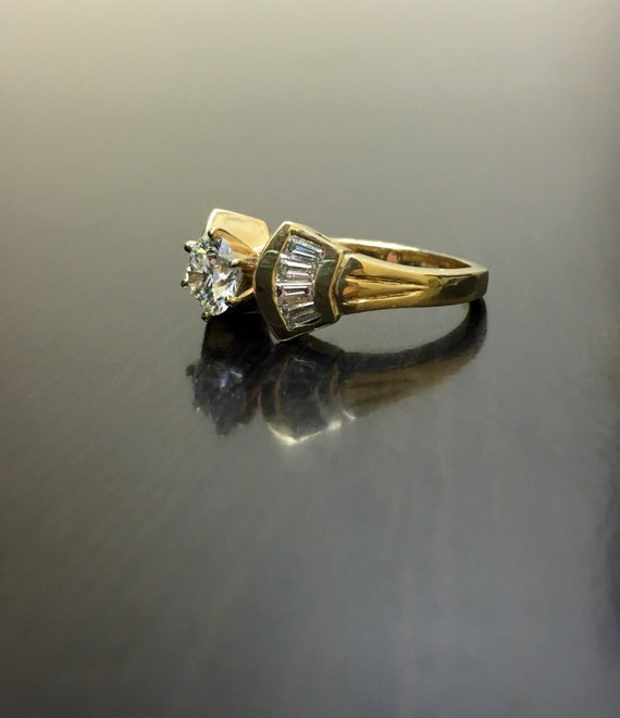 14K Yellow Gold Diamond Engagement Ring - Art Dec… - image 5