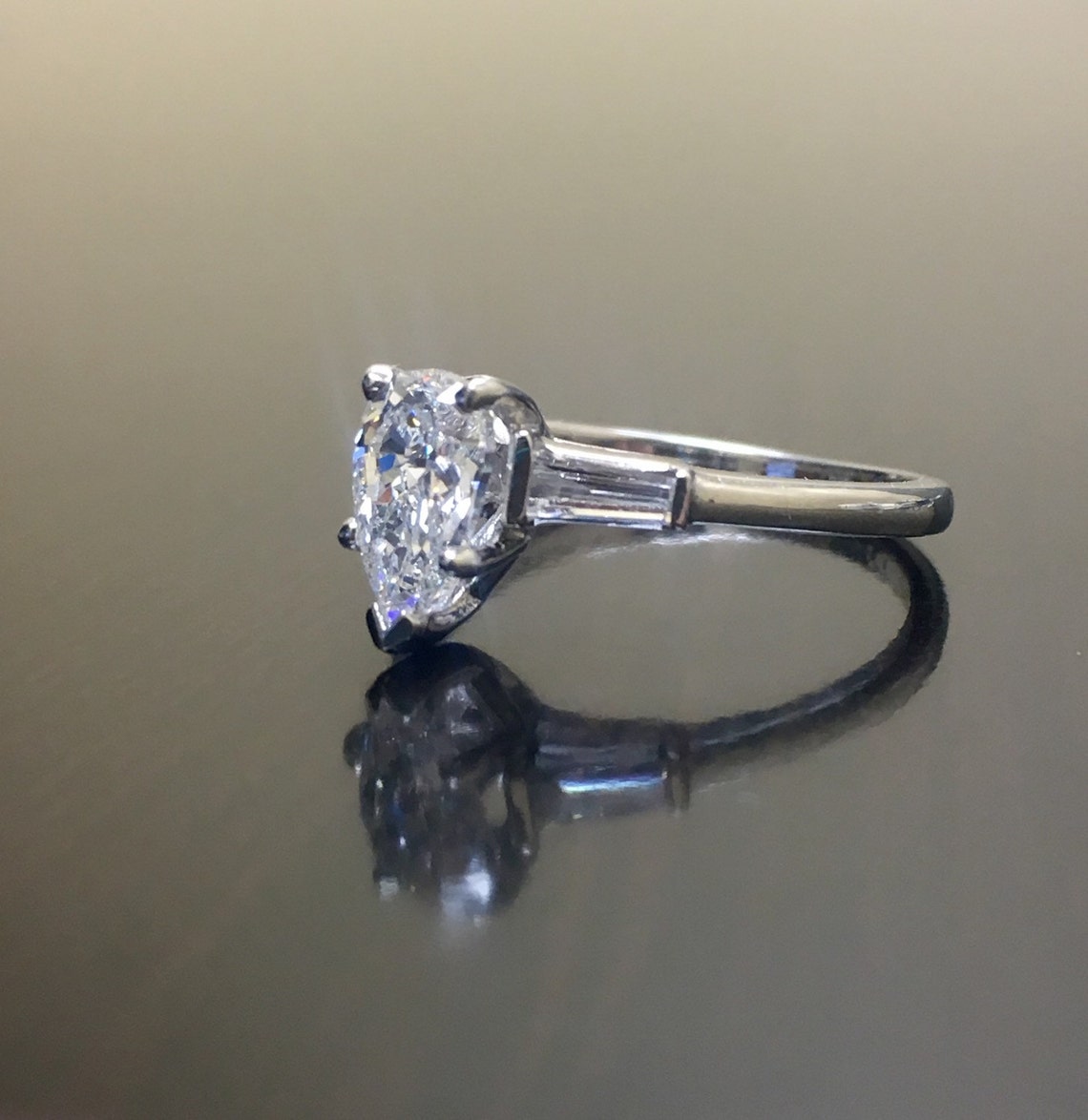 Pear Shape Diamond Engagement Ring - Platinum Art Deco Diamond Wedding ...