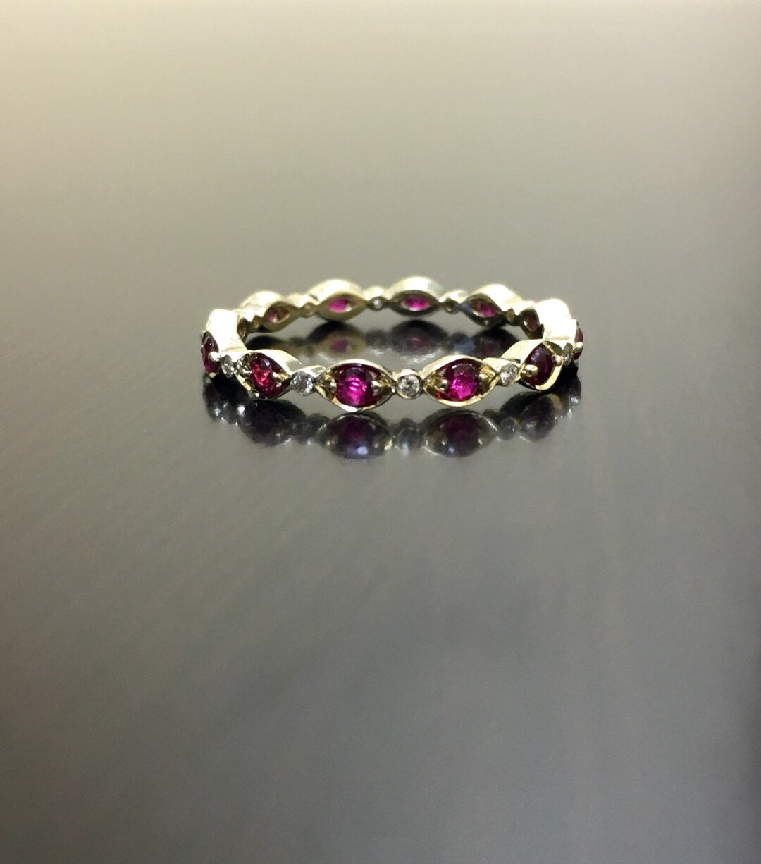 14K Yellow Gold Eternity Diamond Ruby Engagement Band - 14K Gold Ruby ...