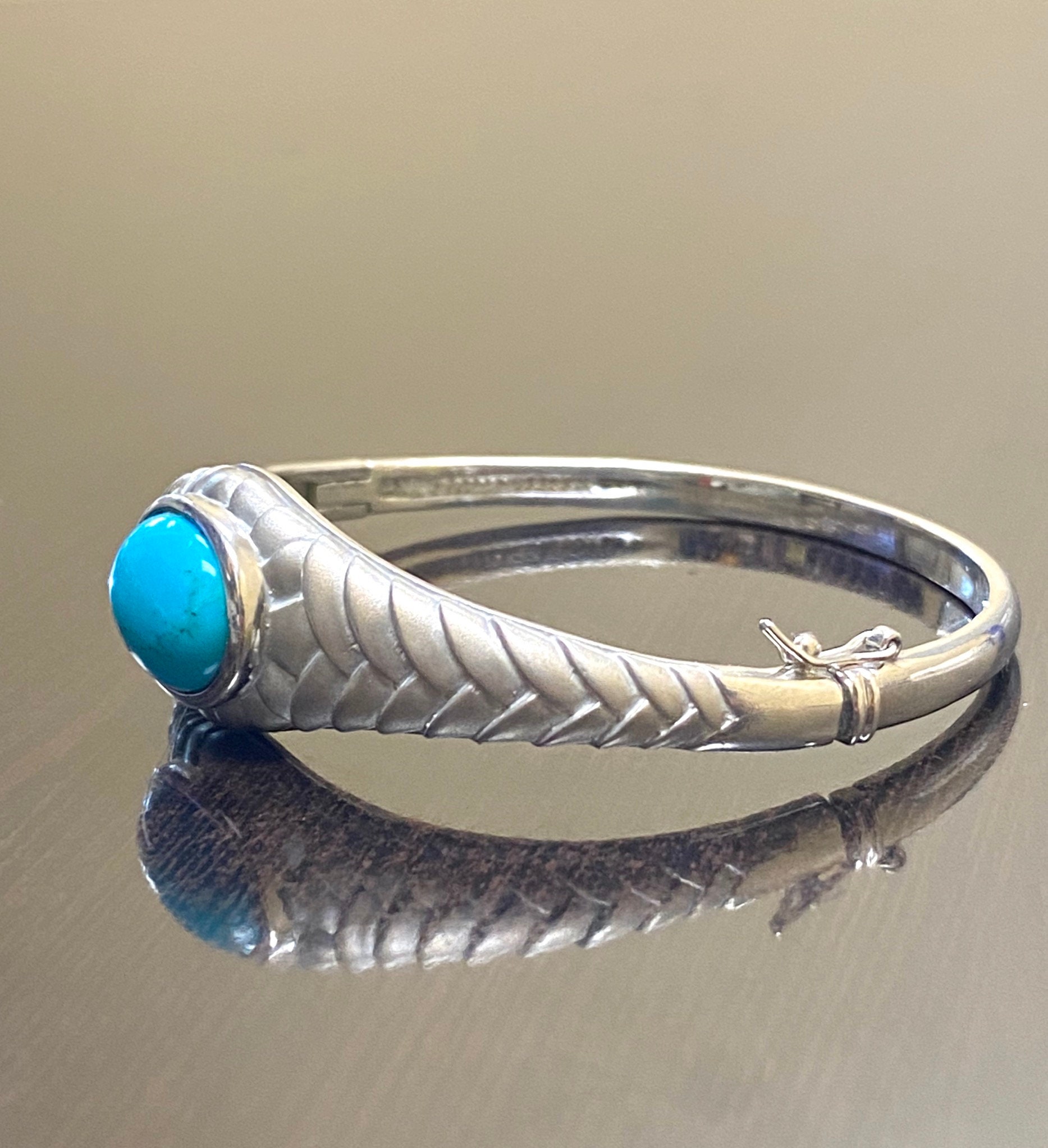 Handmade Sterling Silver Art Deco Turquoise Bangle Bracelet