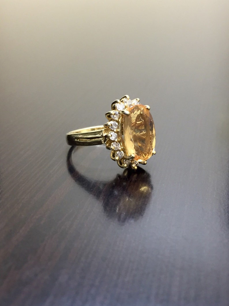 14K Yellow Gold Imperial Topaz Halo Diamond Engagement Ring | Etsy