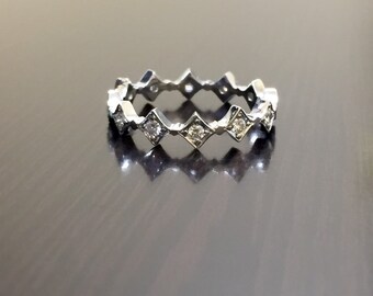 Vintage Inspired Art Deco Diamond Eternity Platinum Engagement Band - Handmade Platinum Antique Style Eternity Diamond Wedding Band