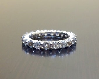 Sterling Silver White Topaz Eternity Band - Topaz Engagement Band - Topaz Eternity Band - White Topaz Band - Topaz Wedding Band - Topaz Band