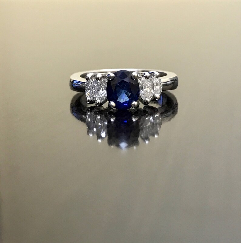 Art Deco Platinum Ceylon Blue Sapphire Diamond Engagement Ring - Platinum Sapphire Diamond Wedding Ring - Blue Sapphire Ring - Platinum Ring image 1