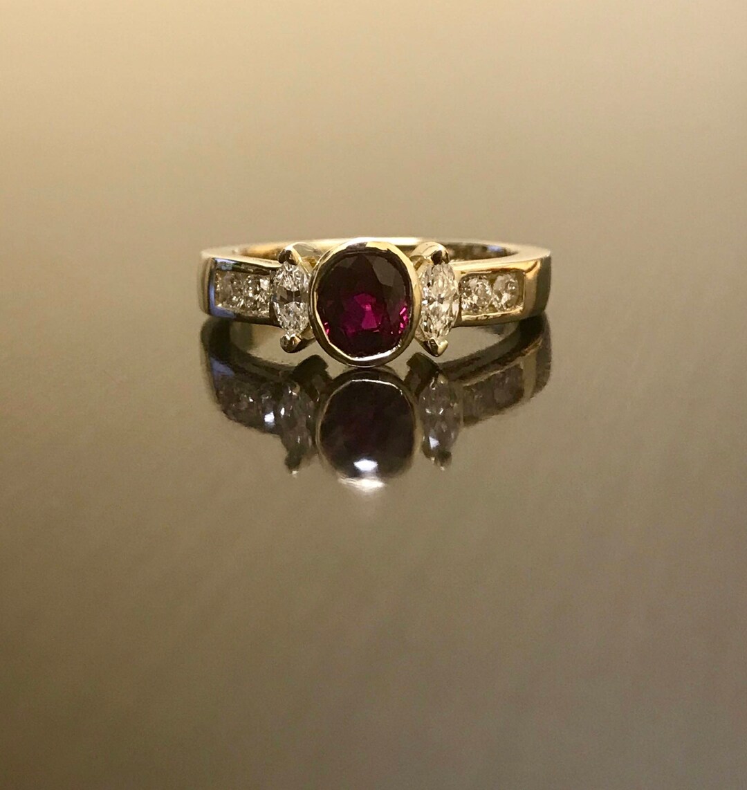 Art Deco Ruby Engagement Ring - 14K Yellow Gold Ruby Diamond Wedding ...
