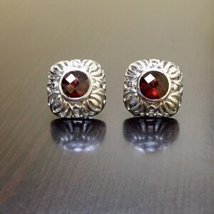Art Deco Garnet Earrings - Sterling Silver Garnet Stud Earrings - Art Deco Earrings - Silver Garnet Earrings - Round Garnet Studs - Jewelry