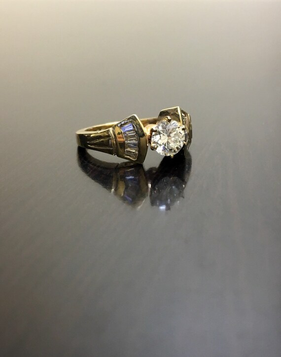 14K Yellow Gold Diamond Engagement Ring - Art Dec… - image 4