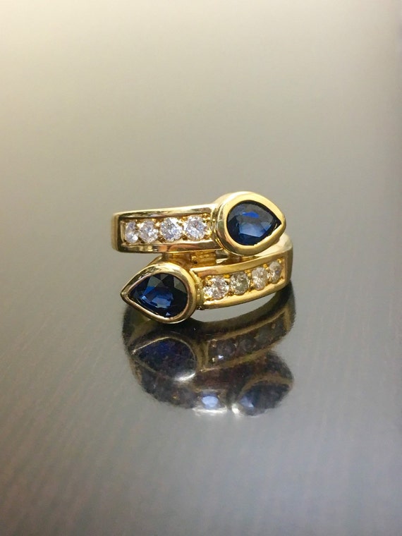 Art Deco 18K Yellow Gold Blue Sapphire Diamond Eng