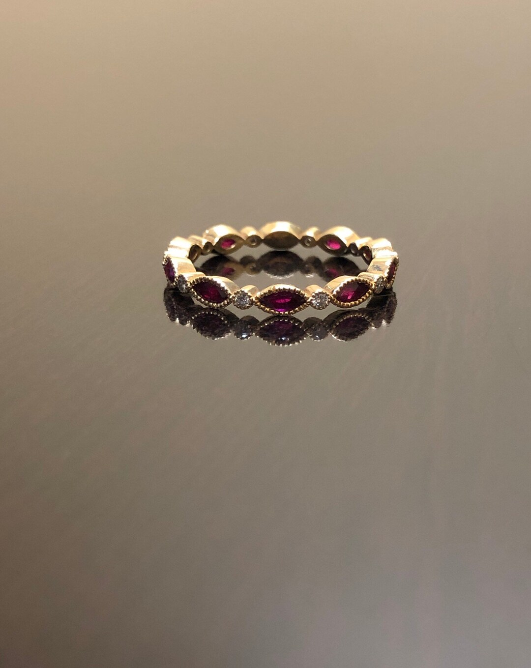 18K Yellow Gold Eternity Diamond Ruby Engagement Band - 18K Eternity ...