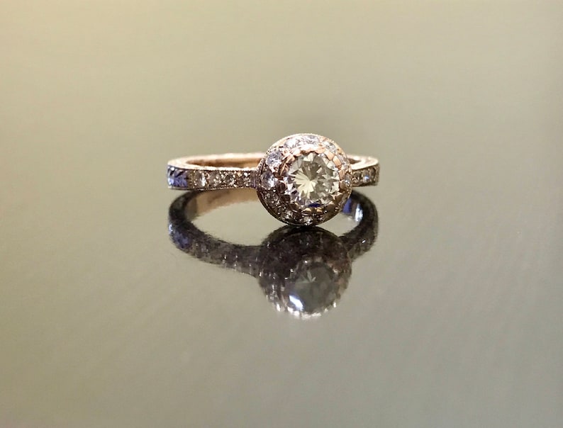 18K Rose Gold Diamond Engagement Ring Art Deco Rose Gold ...