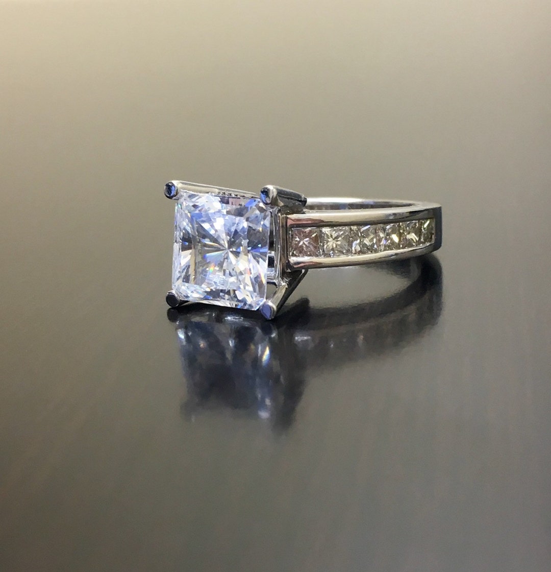 18K White Gold Princess Cut Diamond Engagement Ring - 18K Gold Modern ...