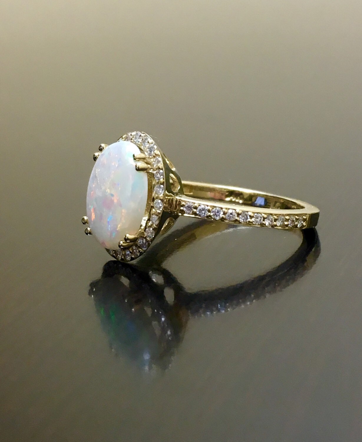 14K Yellow Gold Diamond Opal Engagement Ring Art Deco Yellow - Etsy