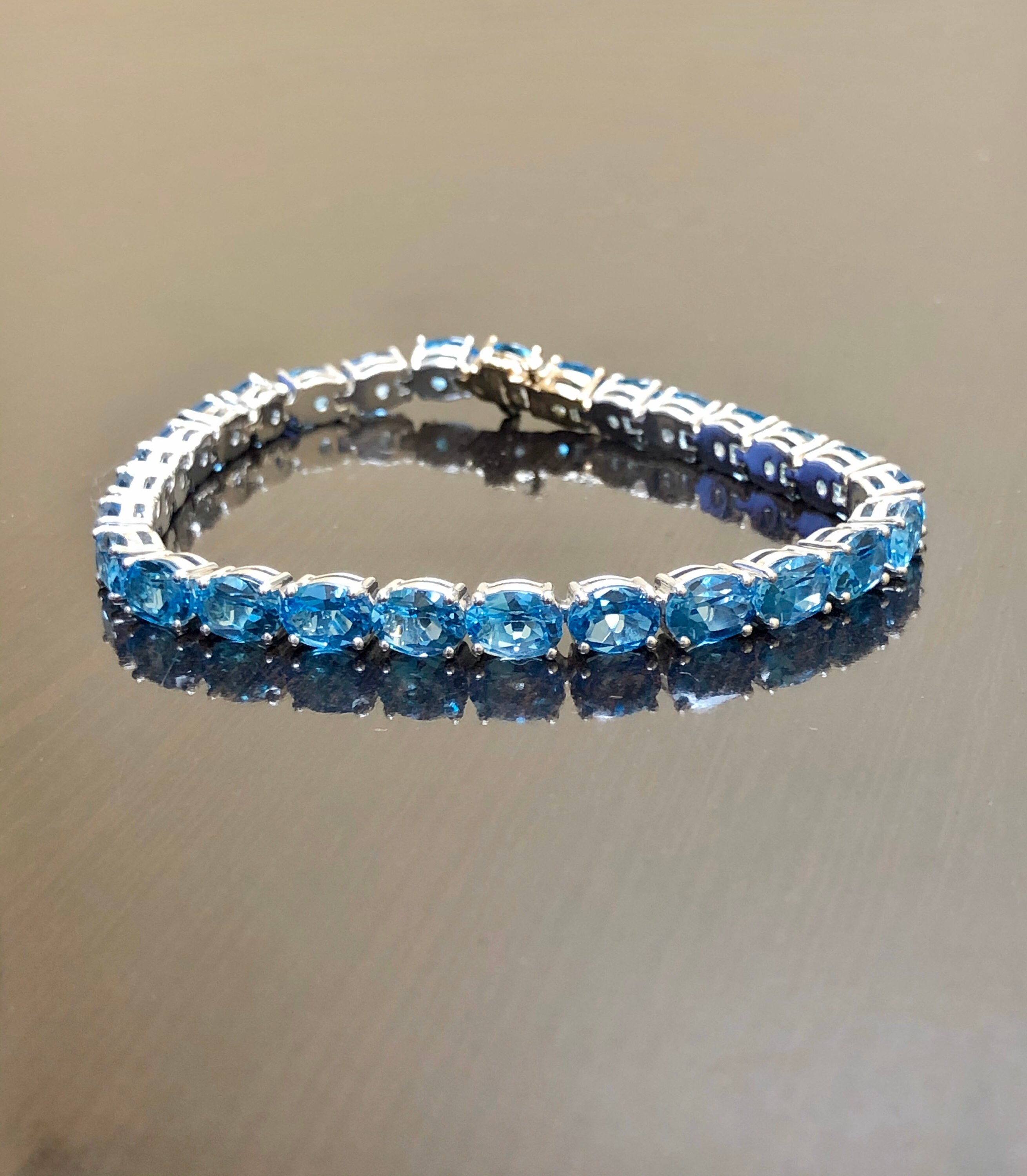 Sterling Silver 14K Yellow Gold Blue Topaz Tennis Bracelet | Etsy