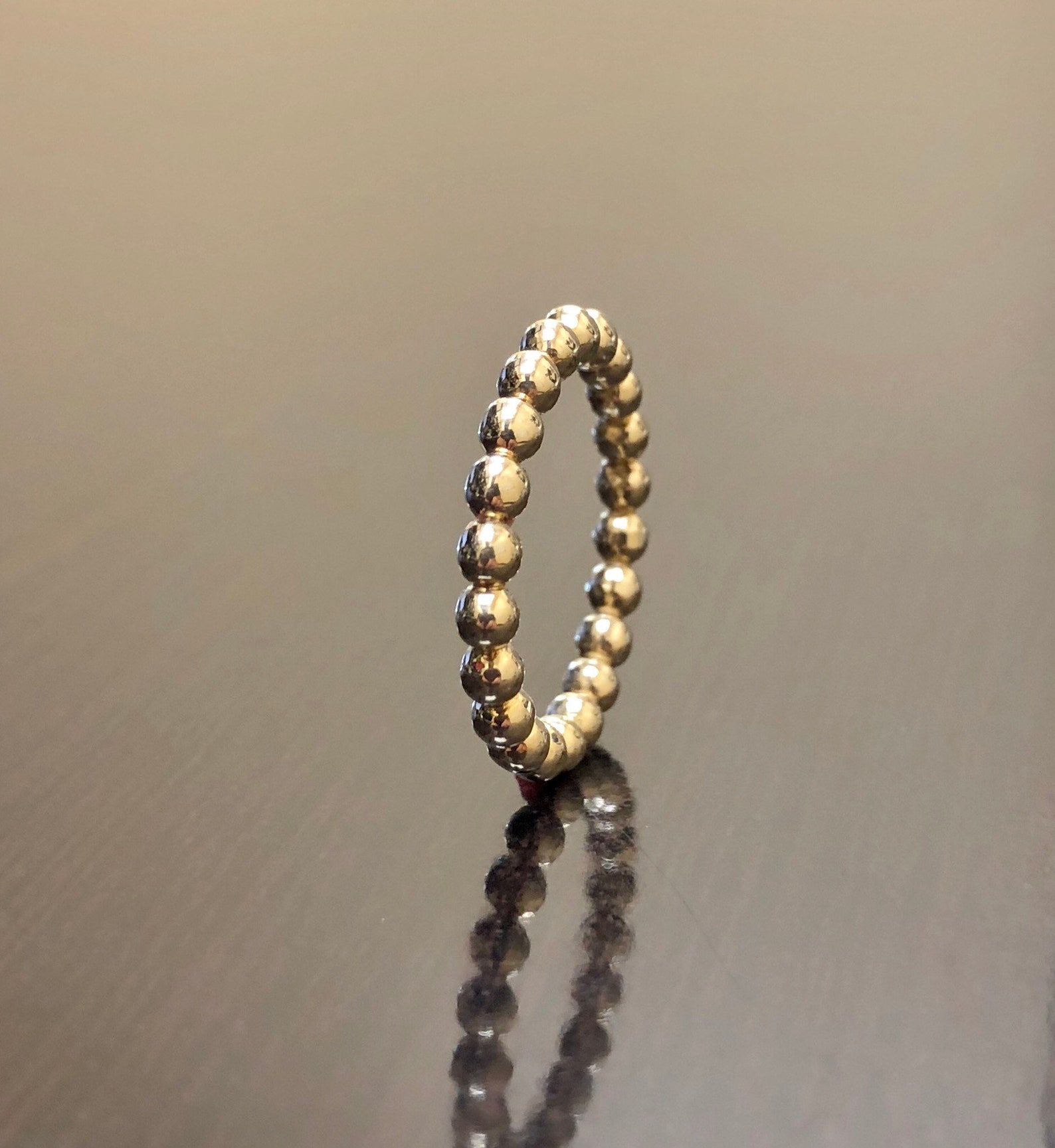 18K Yellow Gold Engagement Band Beaded 18K Gold Wedding Band Etsy