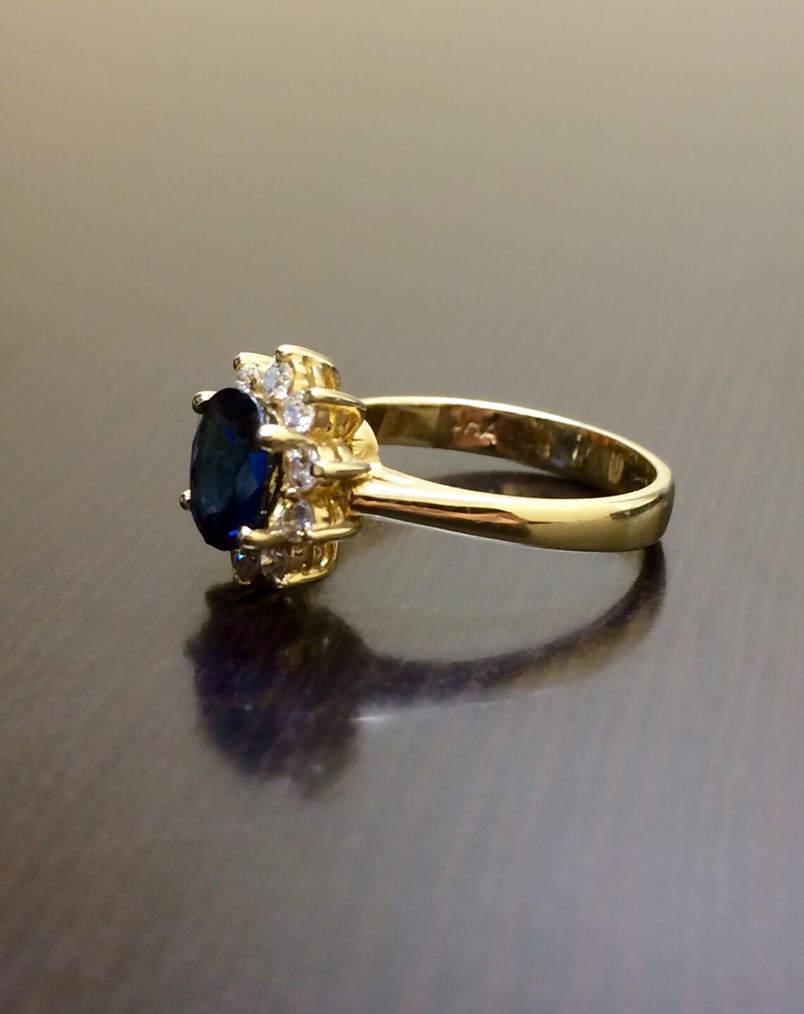 14K Yellow Gold Blue Sapphire Diamond Engagement Ring 14K | Etsy