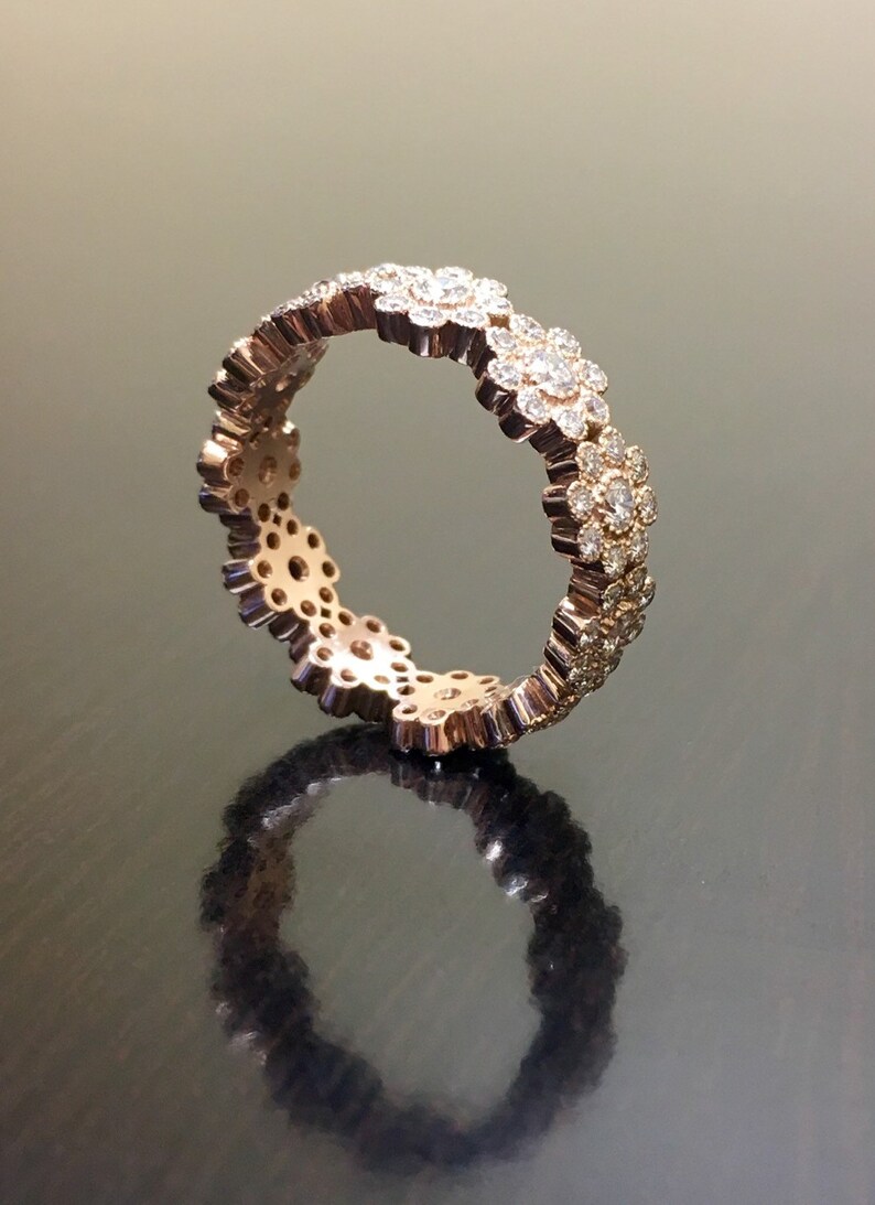 18K Rose Gold Diamond Engagement Band Art Deco Rose Gold Etsy