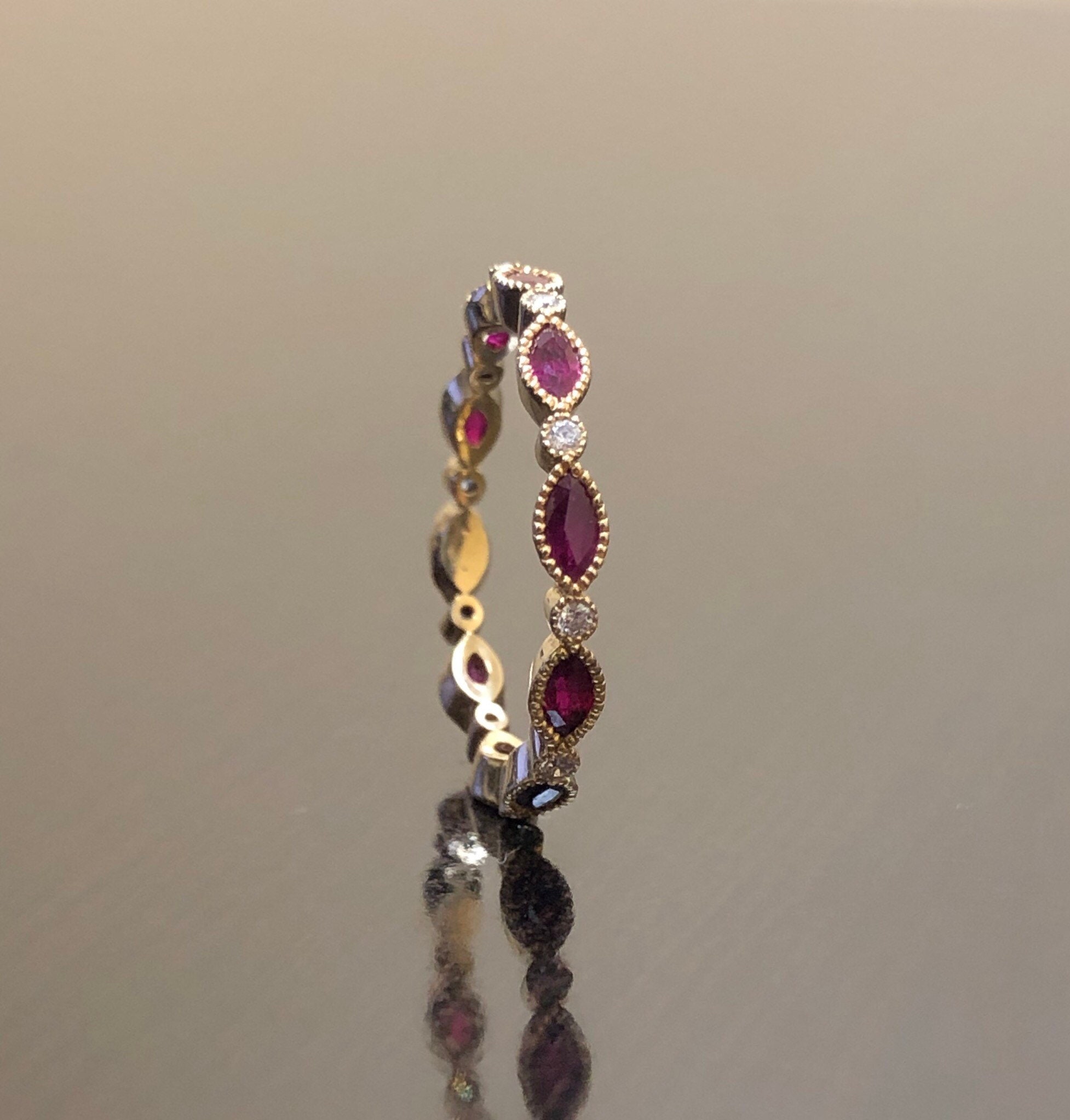 14K Yellow Gold Eternity Diamond Ruby Engagement Band - 14K Eternity ...