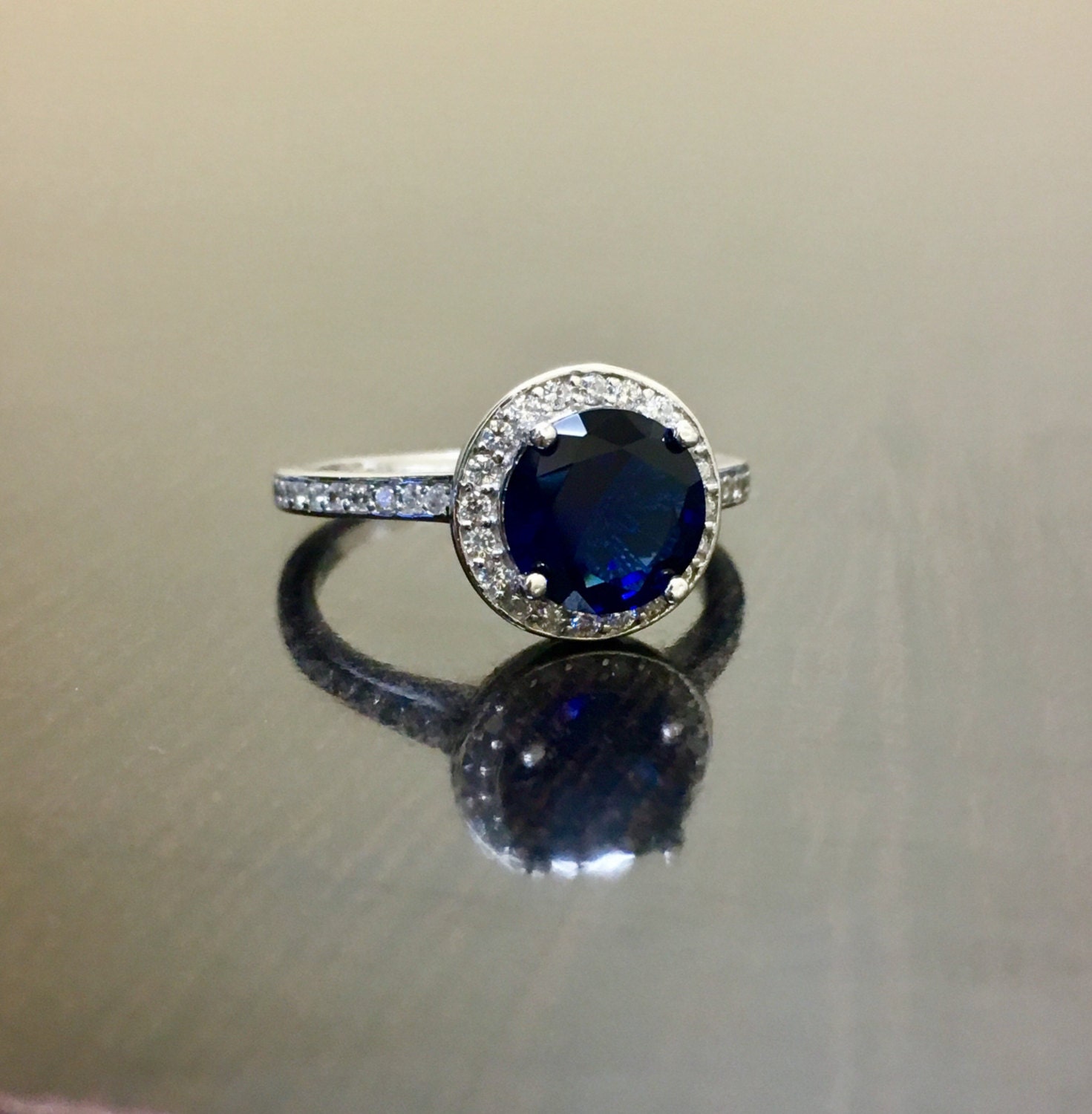 Halo Diamond Platinum Sapphire Engagement Ring Halo Sapphire | Etsy