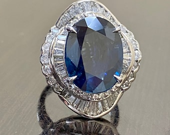 Diamond Art Deco Platinum GIA Certified 8.77 Carat Oval Blue