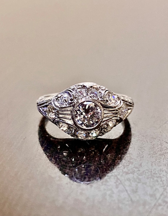 Platinum Old European Cut Diamond Engagement Ring 