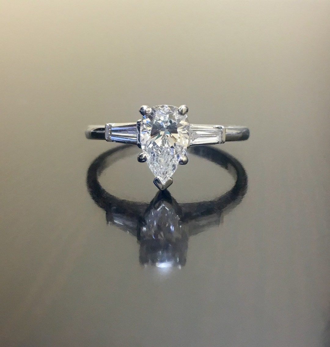 Pear Shape Diamond Engagement Ring - Platinum Art Deco Diamond Wedding ...