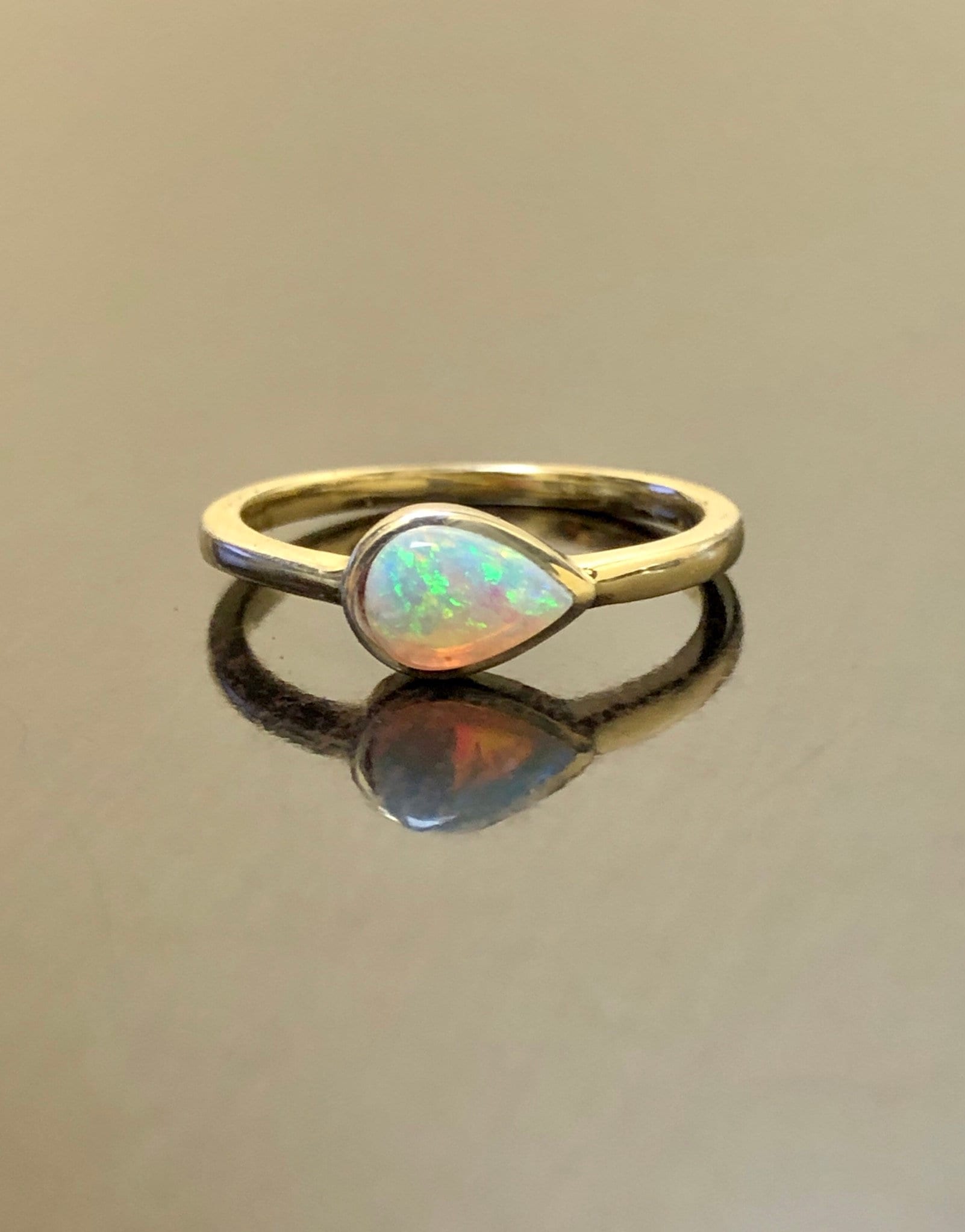 18K Yellow Gold East West Pear Shape Opal Engagement Ring Etsy