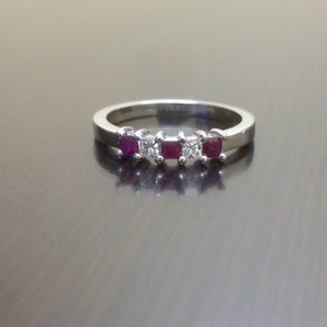 Platinum Ruby Diamond Engagement Band - Diamond Platinum Ruby Wedding Band - Platinum Ruby Diamond Band - Ruby Band - Platinum Band - Bridal