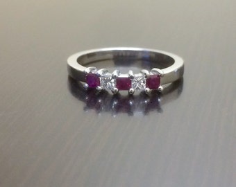 Platinum Ruby Diamond Engagement Band - Diamond Platinum Ruby Wedding Band - Platinum Ruby Diamond Band - Ruby Band - Platinum Band - Bridal